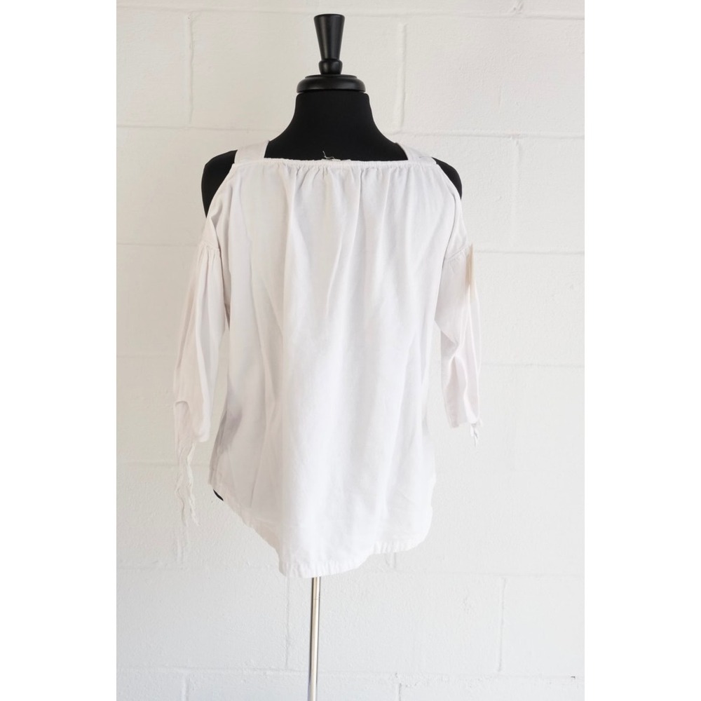 Madewell Womens XS White Cold Shoulder Tie Sleeve Blouse‎ Square Neck Top